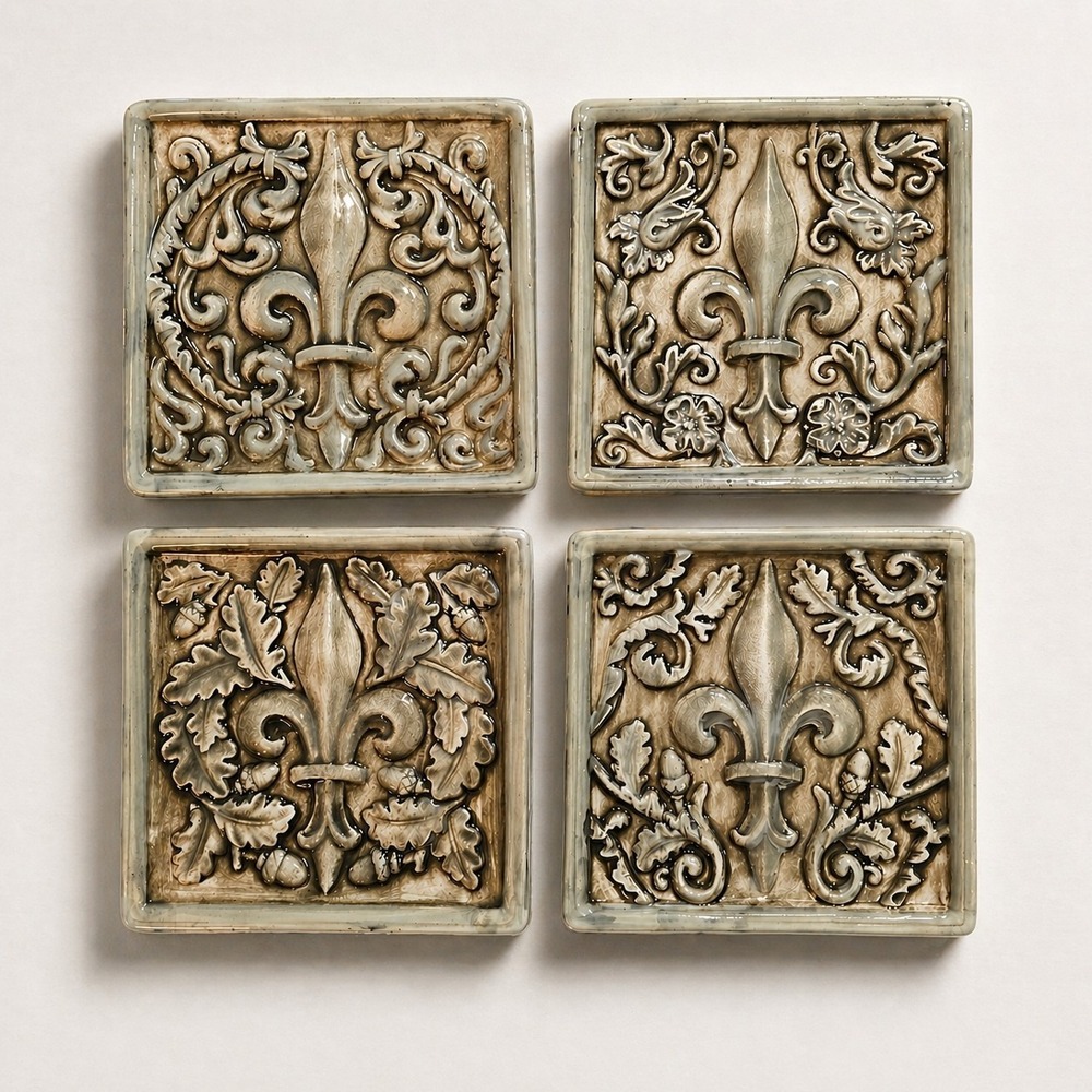 Biltmore Fleur De Lis Mini-Plates Set Of 4 French Country Luxe Ceramic Decor Set